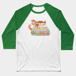 Anthropomorphic Mouse Tucking the Toys into Bed Baseball T-Shirt